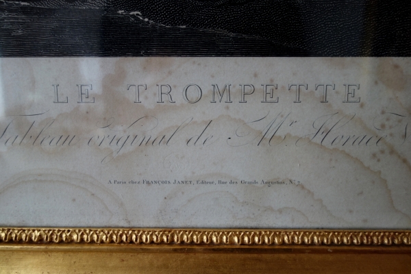 Large Empire engraving by Vernet : the wounded Trumpeter, gilt wood frame Empire period