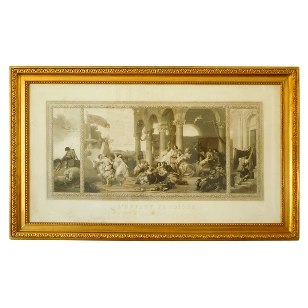 Large 19th century engraving, gold leaf gilt frame : the prodigal child