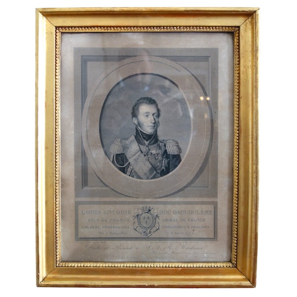 Gravure royaliste, portrait de Louis XIX Dauphin de France et Duc d'Angoulême