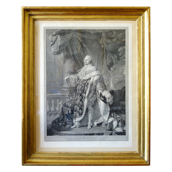 Grande gravure royaliste : Louis XVI roi de France en costume de sacre - 78cm x 95cm