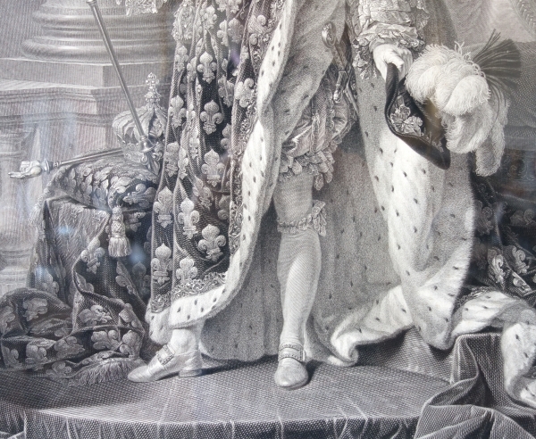 Large royalist engraving: Louis XVI King of France wearing his coronation costume - 78cm x 95cm