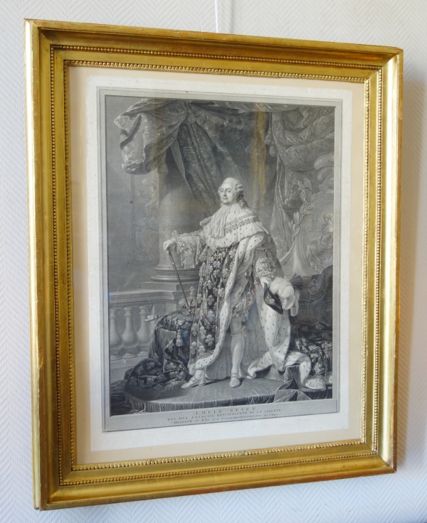 Large royalist engraving: Louis XVI King of France wearing his coronation costume - 78cm x 95cm