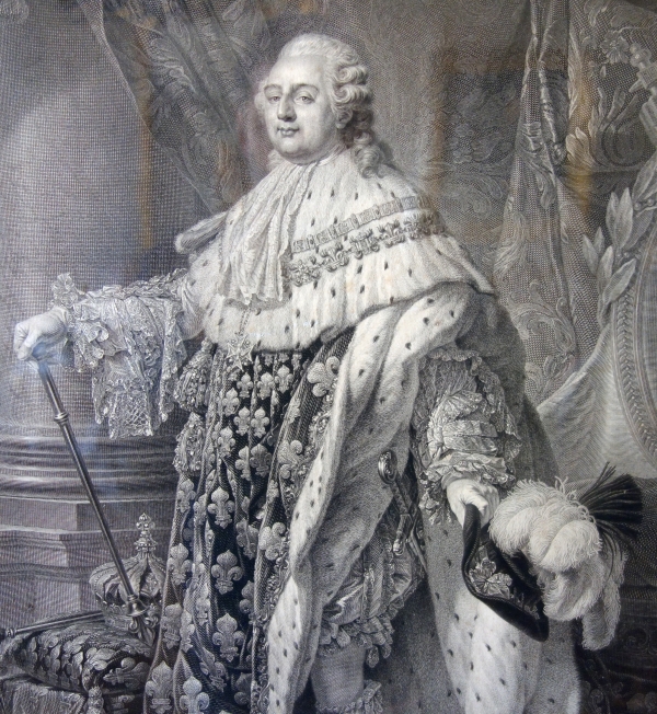 Large royalist engraving: Louis XVI King of France wearing his coronation costume - 78cm x 95cm