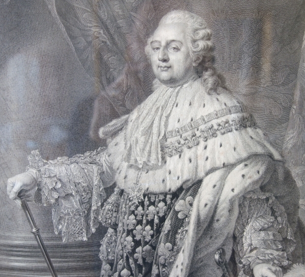 Grande gravure royaliste : Louis XVI roi de France en costume de sacre - 78cm x 95cm