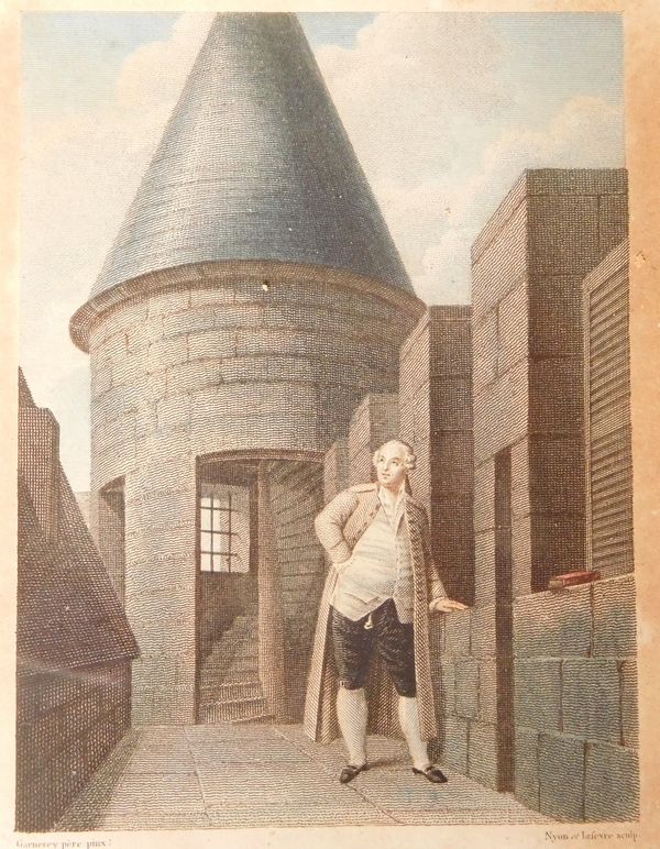 Gravure Louis XVI au Temple, cadre en bois doré XIXe siècle, souvenir historique royaliste