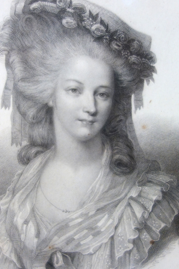 Gravure portrait de Madame de Lamballe, souvenir historique royaliste dans son cadre bois doré