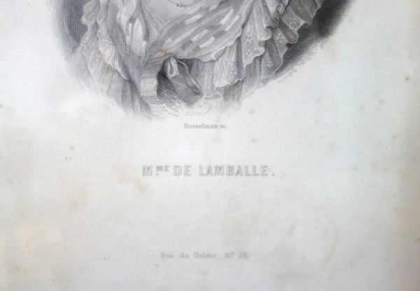 Gravure portrait de Madame de Lamballe, souvenir historique royaliste dans son cadre bois doré