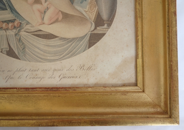 Amusante gravure militaire d'époque Empire Restauration - cadre en bois doré