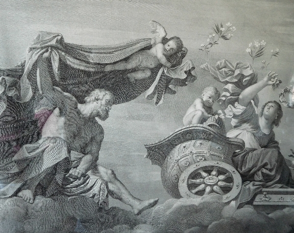 Large Empire mythological engraving set into a gilt frame : the chariot of Aurora