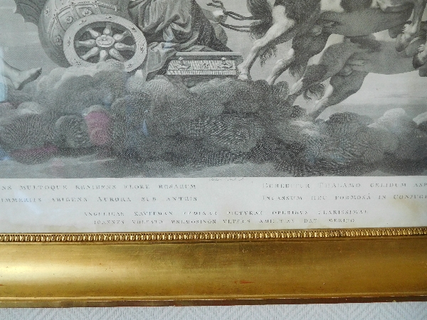 Large Empire mythological engraving set into a gilt frame : the chariot of Aurora