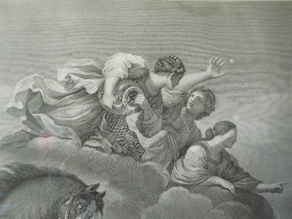 Large Empire mythological engraving set into a gilt frame : the chariot of Aurora