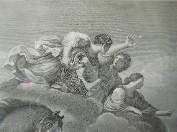 Large Empire mythological engraving set into a gilt frame : the chariot of Aurora