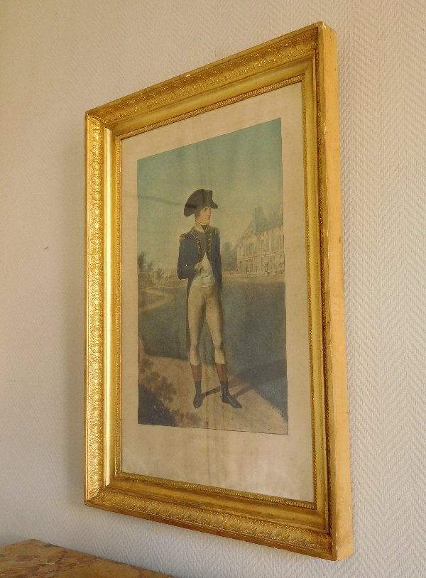 Grande gravure colorisée : Napoléon Bonaparte devant la Malmaison d'Après Isabey