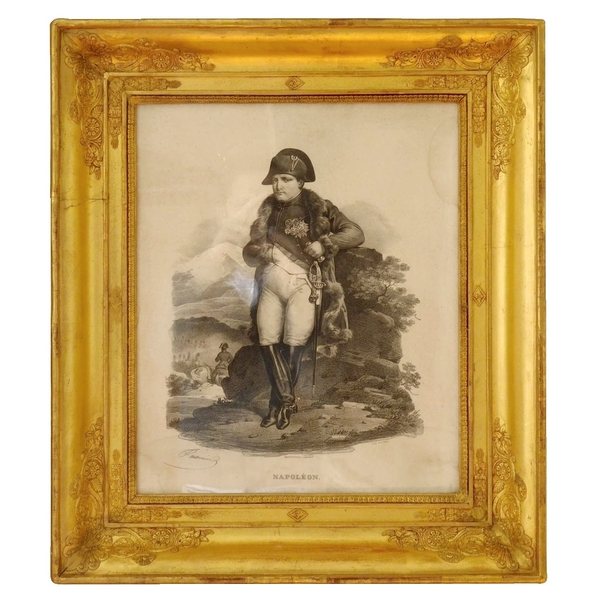 Gravure : l'Empereur Napoléon Ier dans un cadre en bois doré feuille d'or