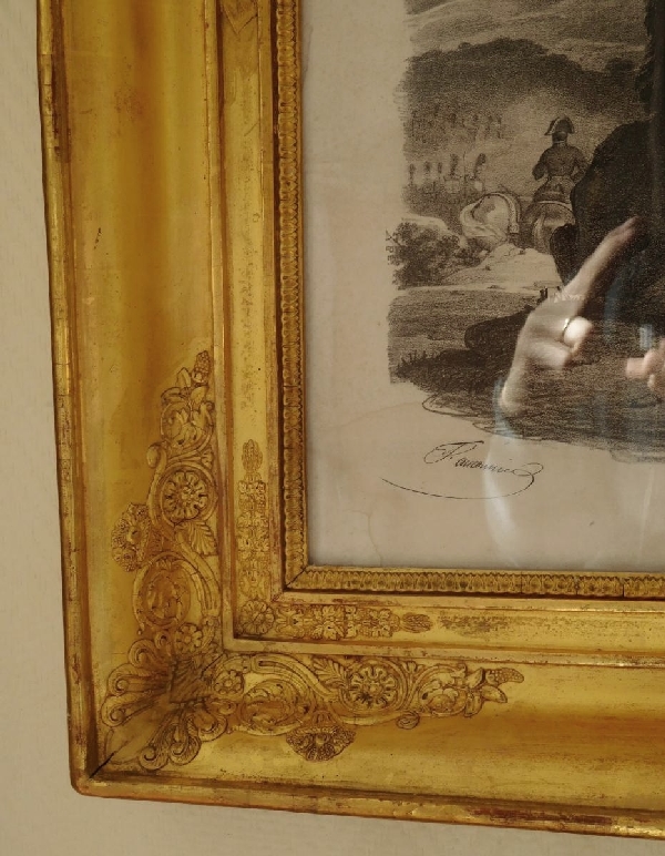 Emperor Napoleon engraving in an Empire gilt wood frame (gold leaf)