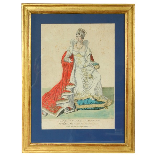 Polychrome engraving : Empress Josephine wearing coronation clothes - Empire period, early 19th century