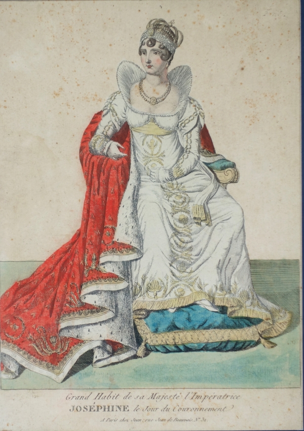 Gravure polychrome : l'Impératrice Joséphine en habit de sacre - époque Empire