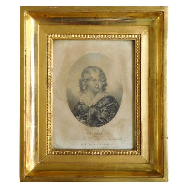 Portrait de l'Aiglon Napoléon II le Roi de Rome, gravure dans son cadre en bois doré - 26cm x 31cm