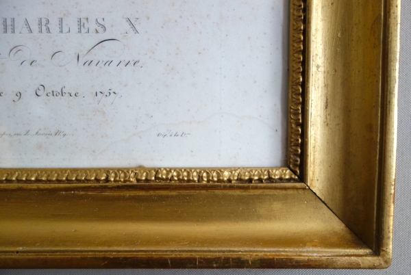 Gravure Royaliste - portrait de Charles X, Roi de France et de Navarre cadre en bois doré 1820