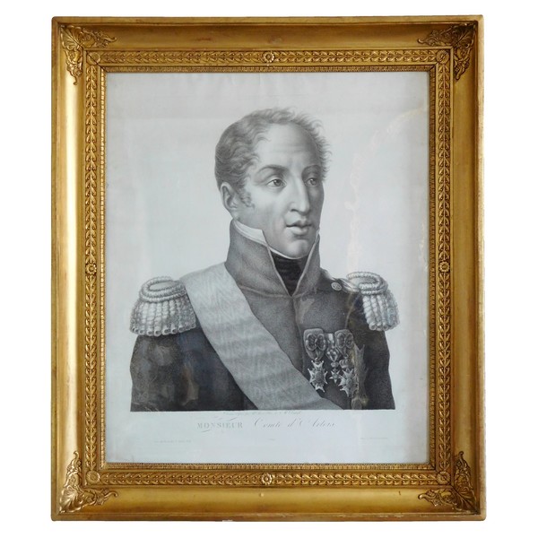 Comte d'Artois portrait (Charles X), large 19th century engraving circa 1820 - 69cm x 79cm