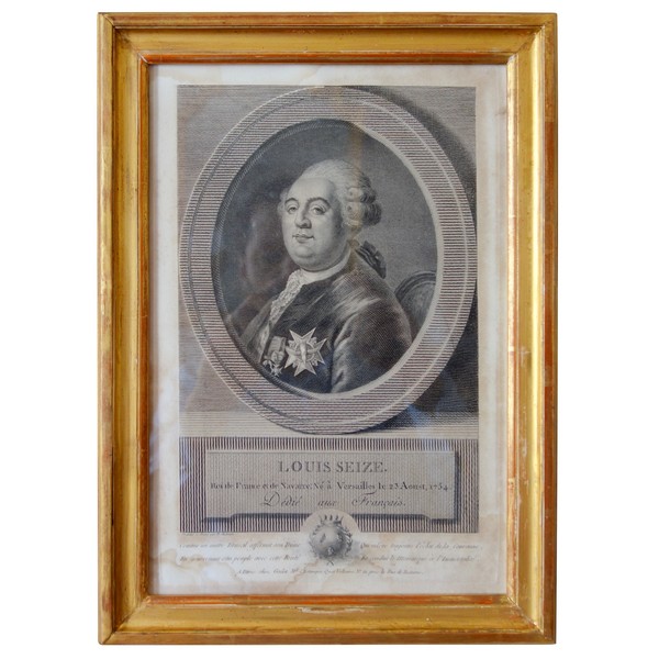 Portrait gravure de Louis XVI d'époque XVIIIe siècle, souvenir royaliste