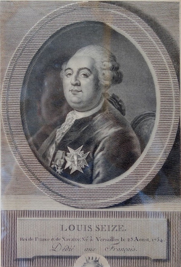 Portrait gravure de Louis XVI d'époque XVIIIe siècle, souvenir royaliste