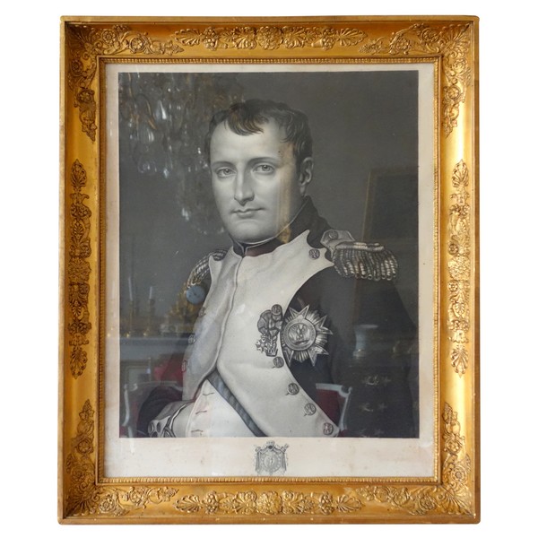 Portrait de l'Empereur Napoléon Ier - gravure d'époque Restauration - 72cm x 84cm