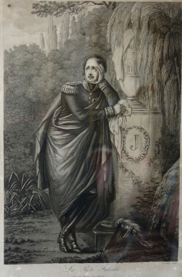 Empire engraving : Prince Eugene de Beauharnais weeping over Josephine