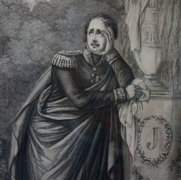 Empire engraving : Prince Eugene de Beauharnais weeping over Josephine