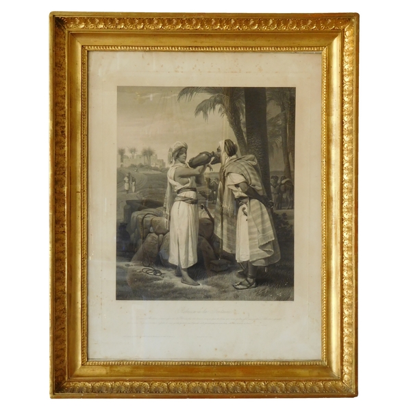 Orientalist engraving after Horace Vernet, gold leaf gilt wood frame, Empire period