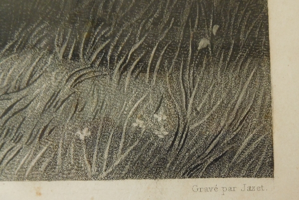 Gravure orientaliste d'après Horace Vernet, cadre en bois doré à la feuille d'or, époque Empire