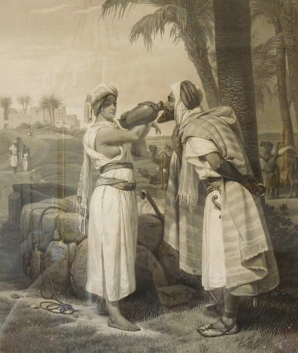 Orientalist engraving after Horace Vernet, gold leaf gilt wood frame, Empire period