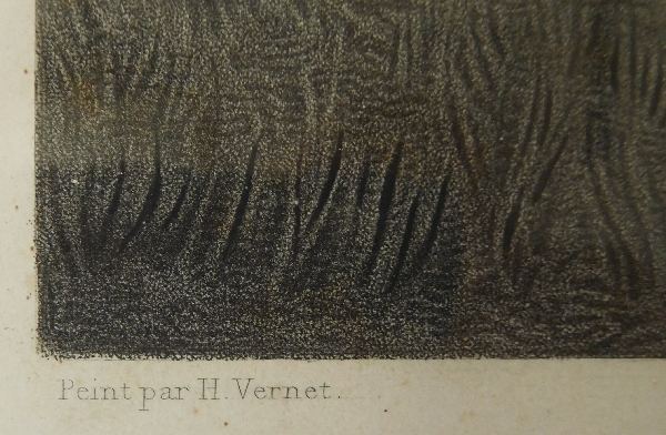 Orientalist engraving after Horace Vernet, gold leaf gilt wood frame, Empire period