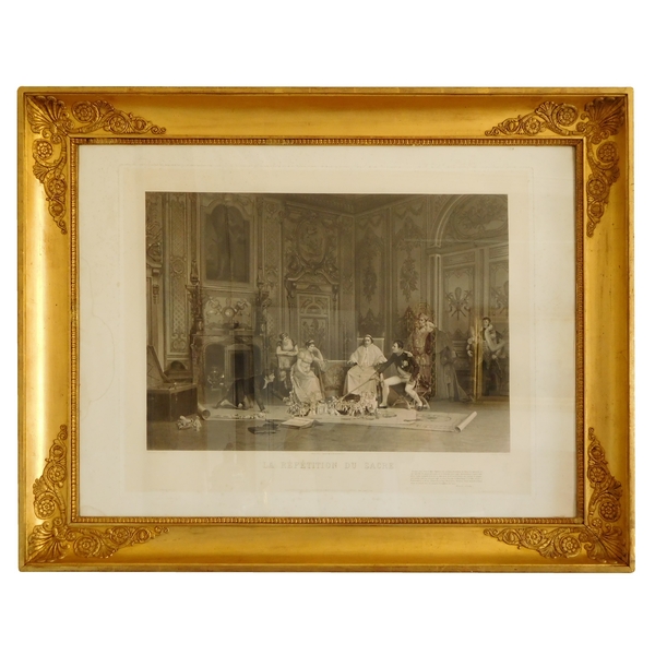 Large engraving : Napoleon consecration rehearsal, Empire gold leaf gilt wood frame