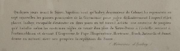 Grande gravure : la répétition du Sacre de Napoléon, cadre d'époque Empire doré à la feuille d'or