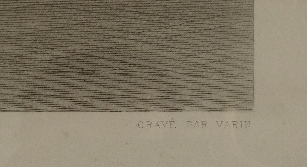 Grande gravure : la répétition du Sacre de Napoléon, cadre d'époque Empire doré à la feuille d'or