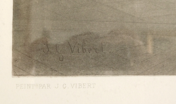 Grande gravure : la répétition du Sacre de Napoléon, cadre d'époque Empire doré à la feuille d'or