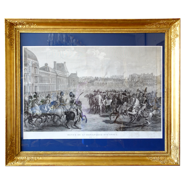 Grande gravure Napoléonienne : Revue du Général Bonaparte 1er Consul aux Tuileries, Vernet & Isabey