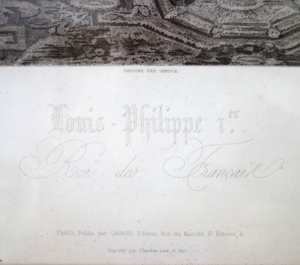 Gravure Royaliste - Louis Philippe Roi des Français, luxueux cadre en bois doré à la feuille d'or