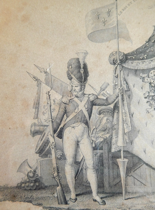 Les Grandes Armes de Louis XVIII Roi de France, gravure, souvenir historique royaliste