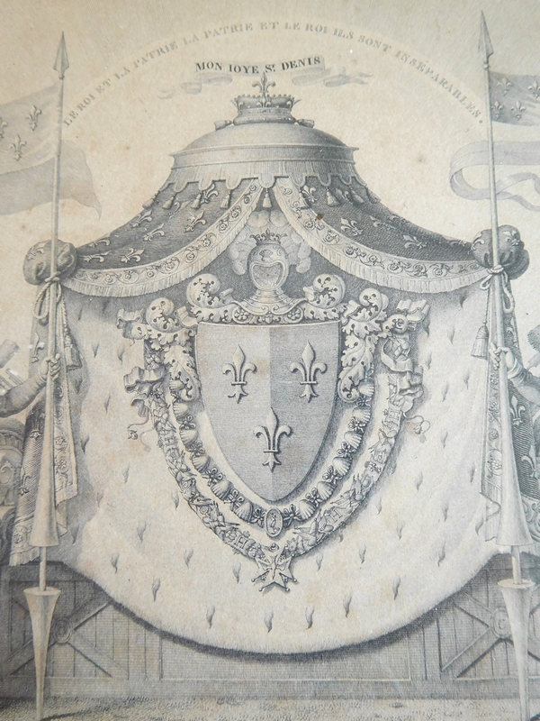 King of France Louis XVIII coat of arms engraving
