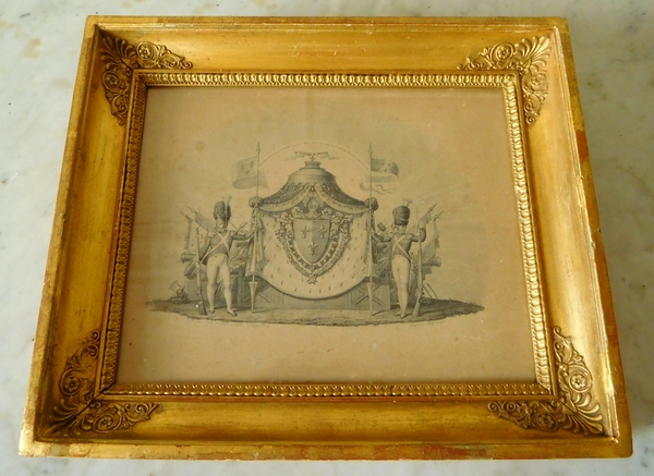 King of France Louis XVIII coat of arms engraving