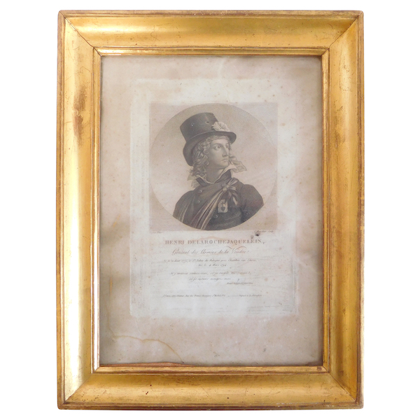 Henri de La Rochejacquelein portrait, royalist engraving, gold leaf gilt wood frame