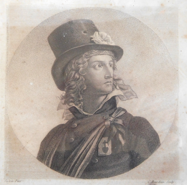 Henri de La Rochejacquelein portrait, royalist engraving, gold leaf gilt wood frame