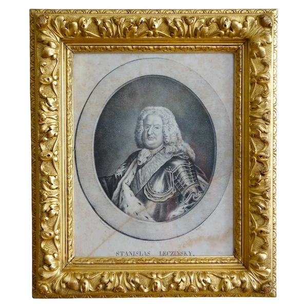 Portrait gravure de Stanislas Leczinsky, Roi de Pologne et Duc de Lorraine - cadre bois doré