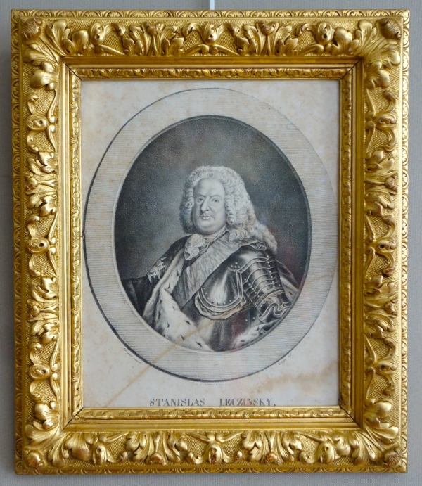 Portrait gravure de Stanislas Leczinsky, Roi de Pologne et Duc de Lorraine - cadre bois doré