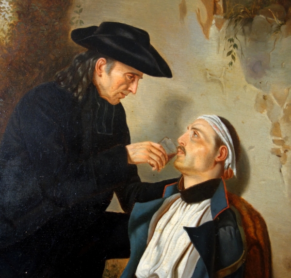 19th century French school : wounded Grenadier at Waterloo - oil on panel - 70cm x 78cm