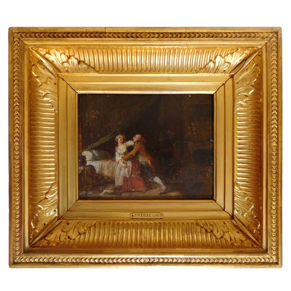 Early 19th century French school after Greuze, galant scene, oil on panel in a gilt wood frame