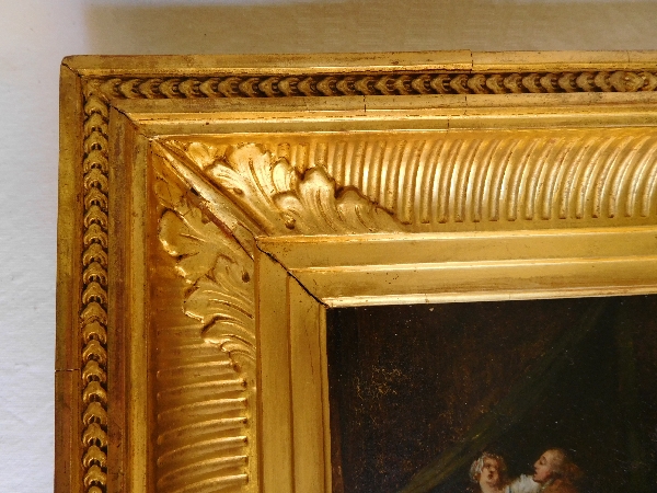 Early 19th century French school after Greuze, galant scene, oil on panel in a gilt wood frame