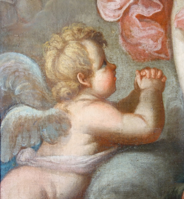 Pierre Staron 1711 : grand tableau d'autel d'époque Louis XIV : l'Enfant Jésus en gloire - 130cm x 160cm